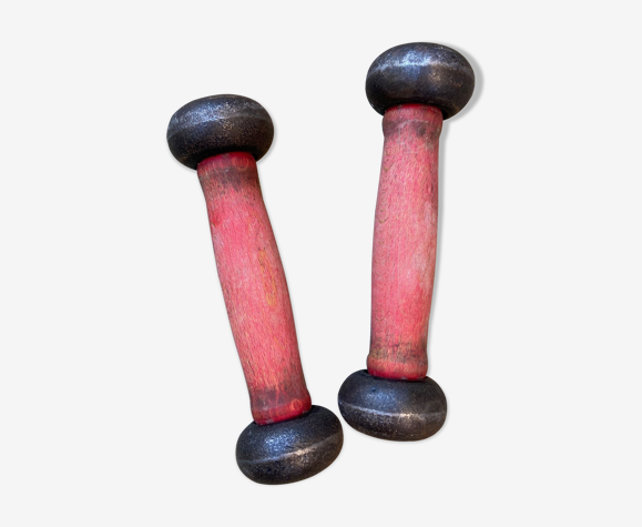 Lot de 2 mini haltères en fonte années 30
