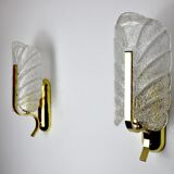 Pair of "leaf" wall lamps by Carl Fagerlund, Murano glass, Germany, 1970