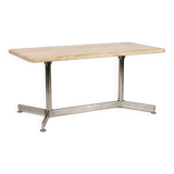 Rectangular dining table, travertine and chrome, 1970