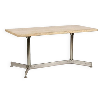 Rectangular dining table, travertine and chrome, 1970