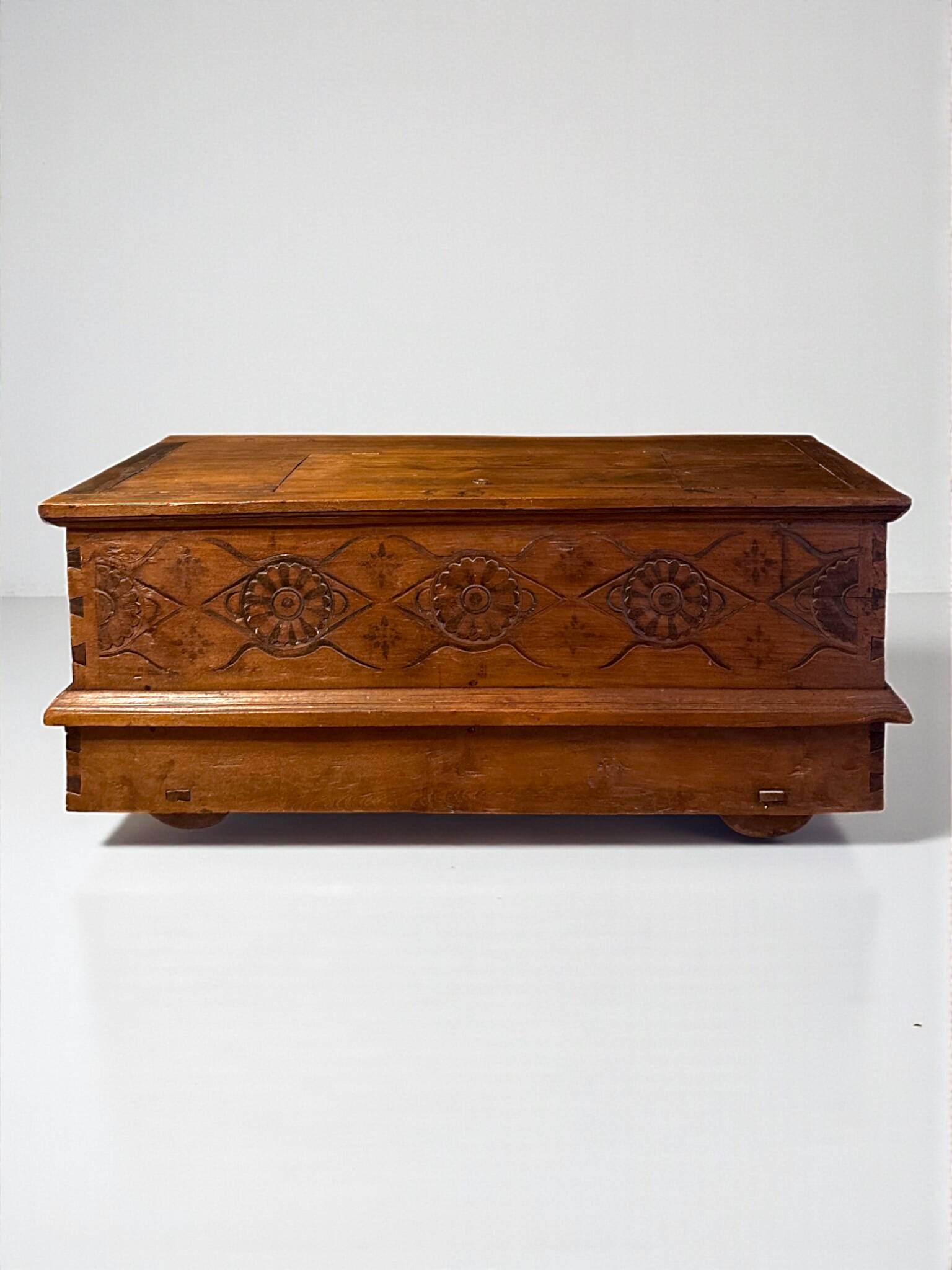 Large Hand-Carved Teak Storage Chest, 1800s