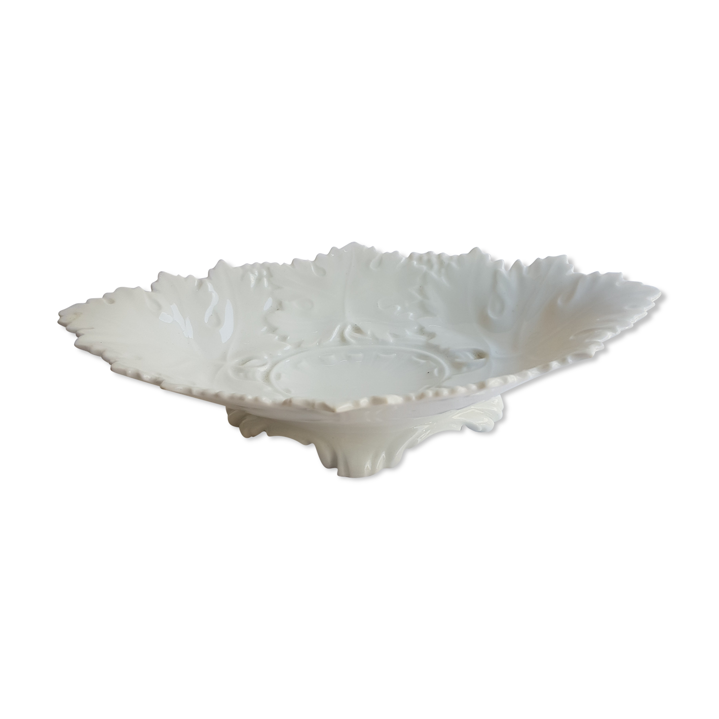 Large old ravier cut in white porcelain