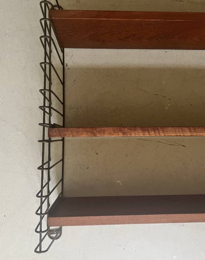 Etagere bibliotheque scandinave en bois et filaire métal noir, Tomado 1970