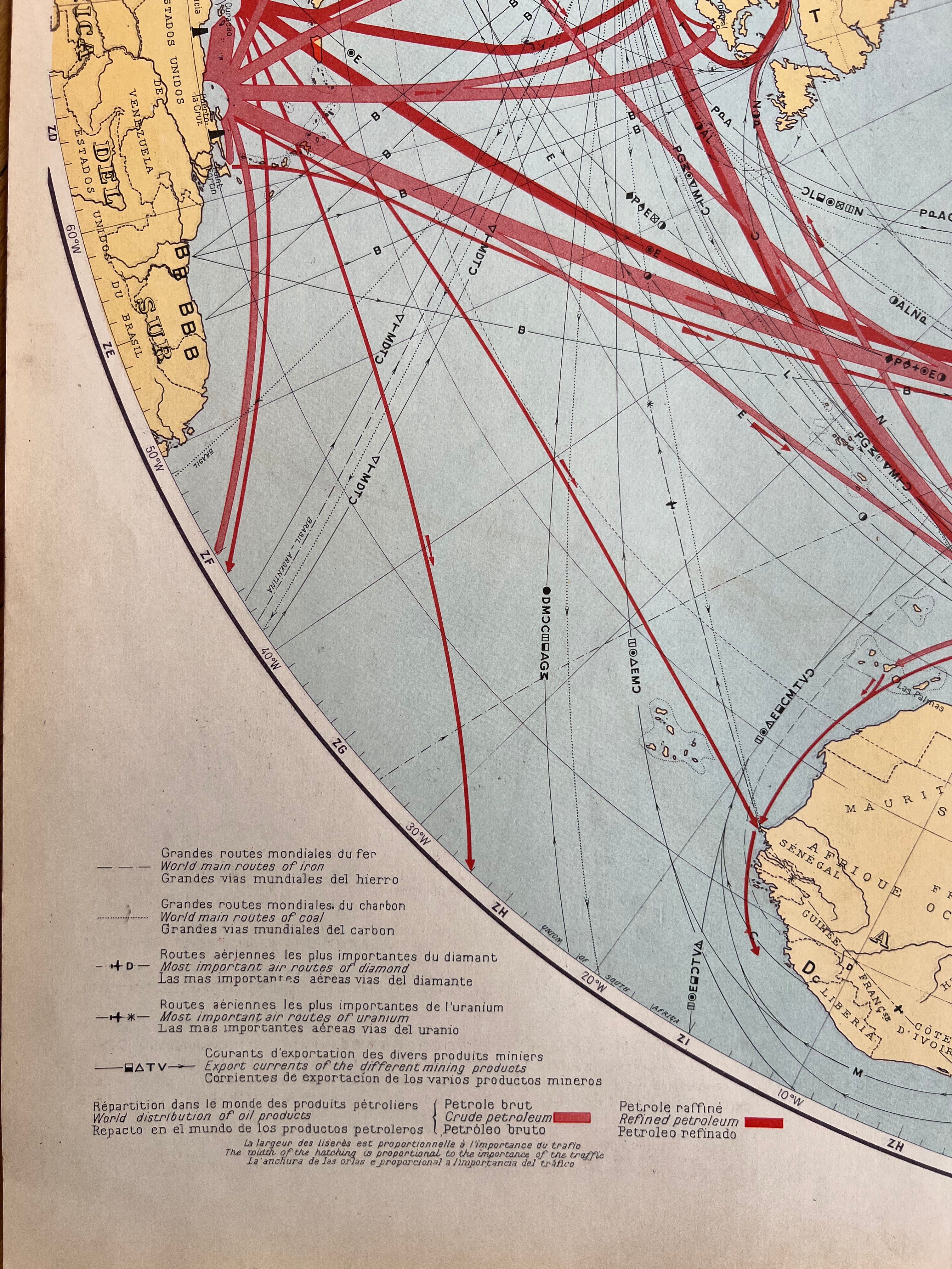 Old Map of Mines and Energy Sources — Northern Hemisphere | Oil,