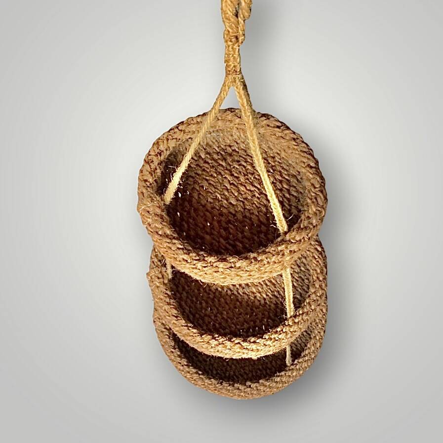 Vintage natural rush three-tier hanging basket