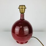 Purple ceramic ball lamp with wool shade, vintage.