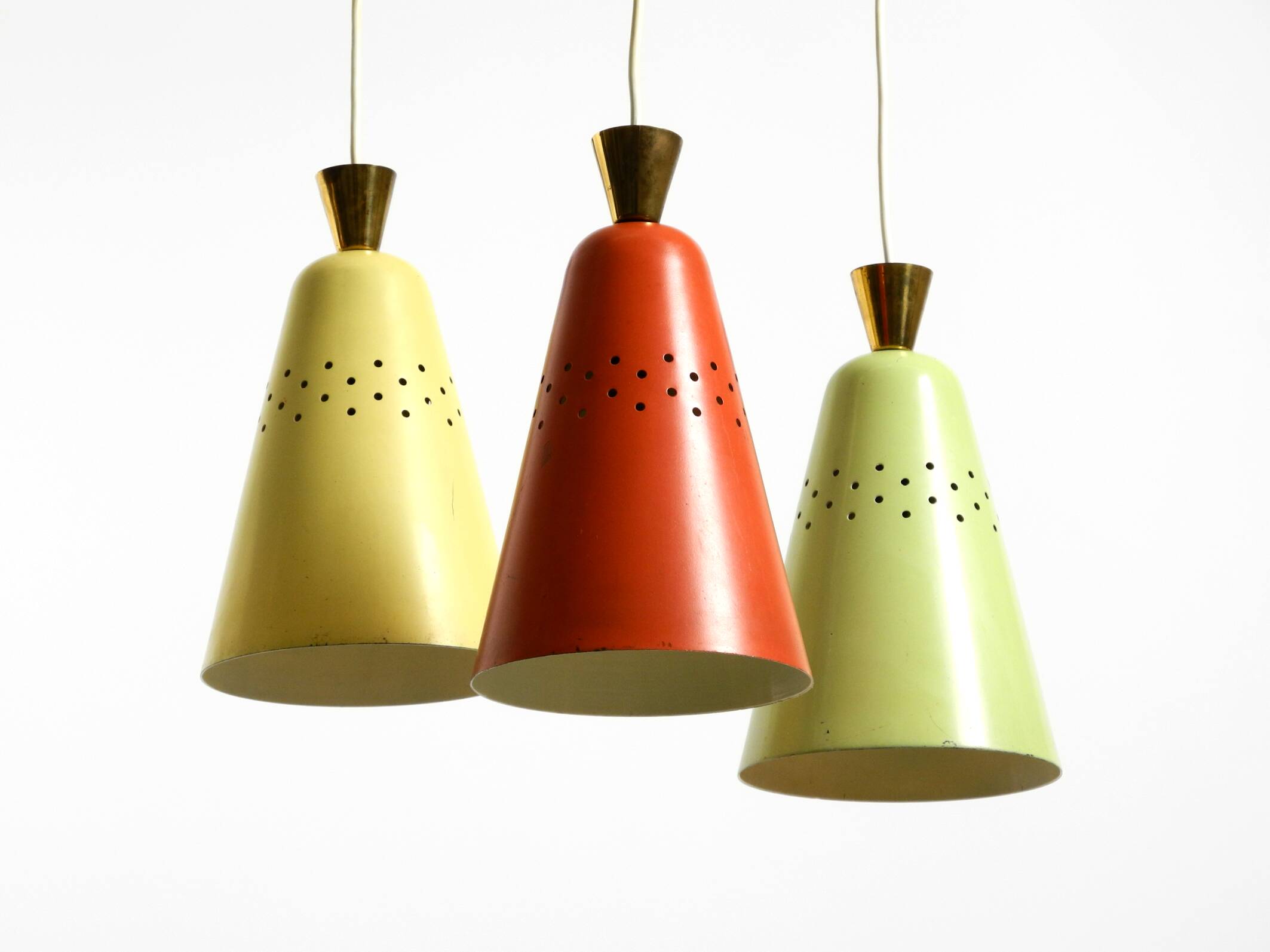 Beautiful large original mid-century 3-arm colorful bag ceiling lamp