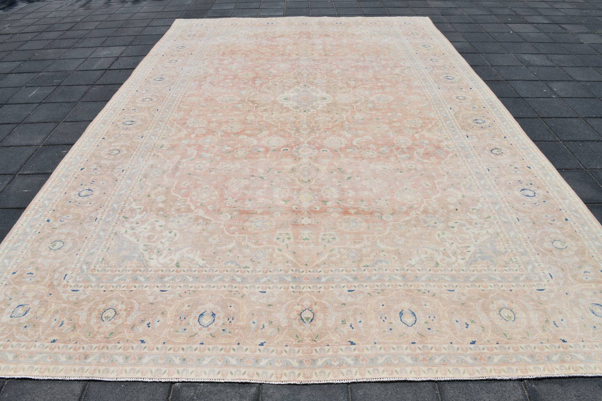9x13 Blush Pink Vintage Persian Rug, Handmade Luxury Decor, 283x408 Cm