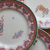 4 polychrome ironstone dessert plates, "Chinese" model, U&C Sarreguemines