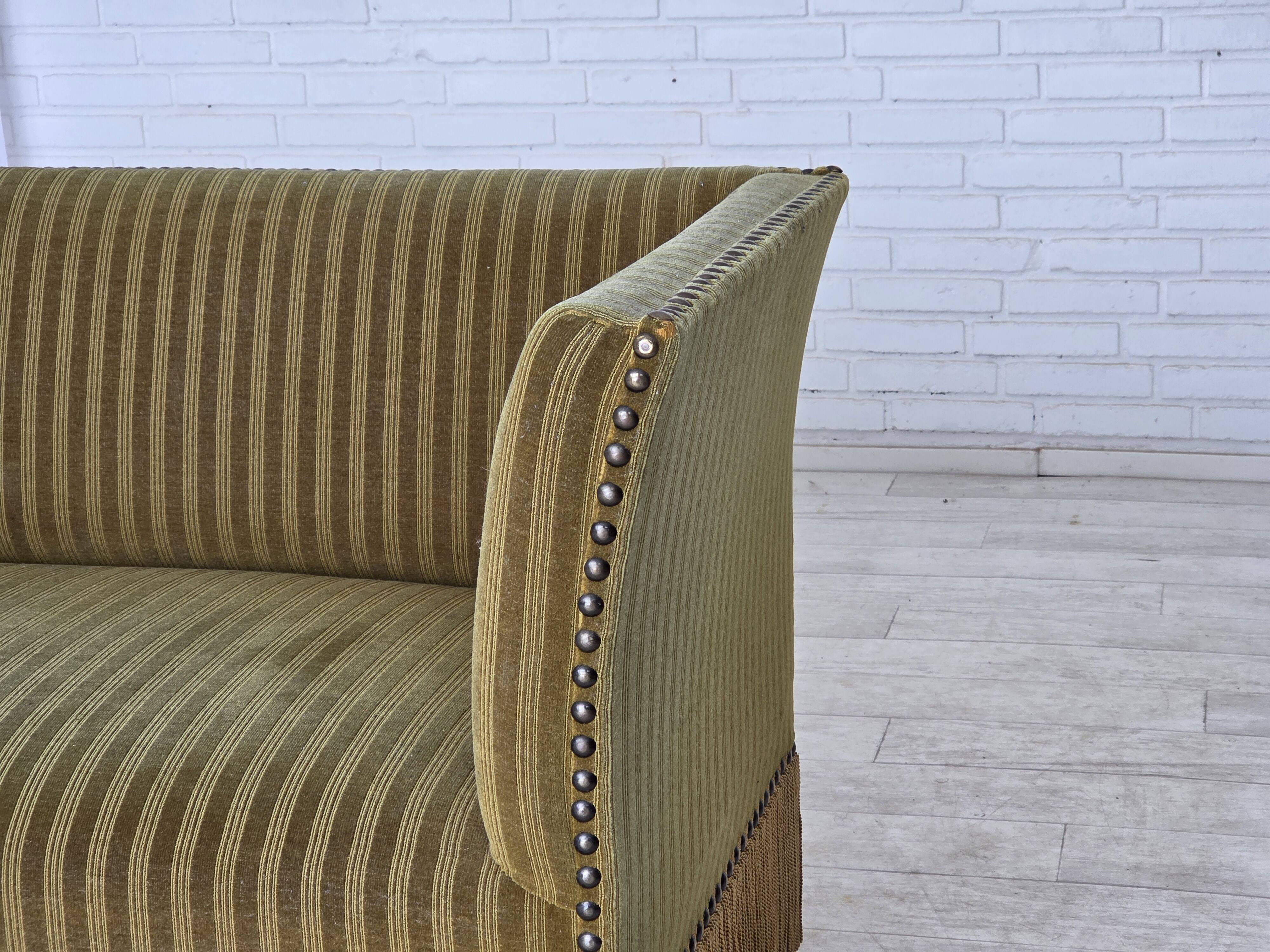 1970s, Danish 2-seater sofa, original green furniture velour.