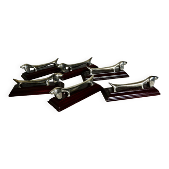 Set of 6 vintage 1960 silver plated dog shaped knife rests