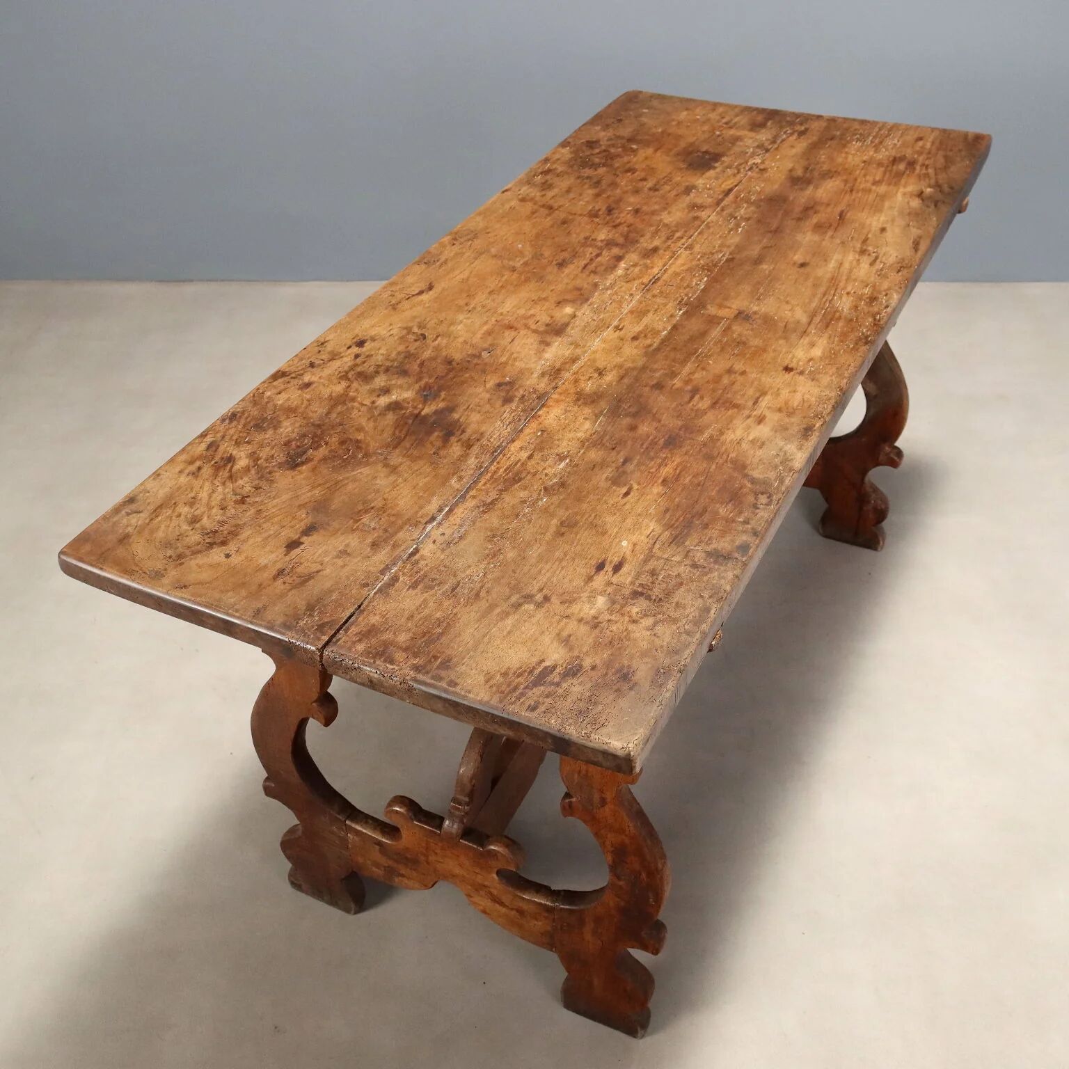 Old refectory table in walnut, Italy, 20th century