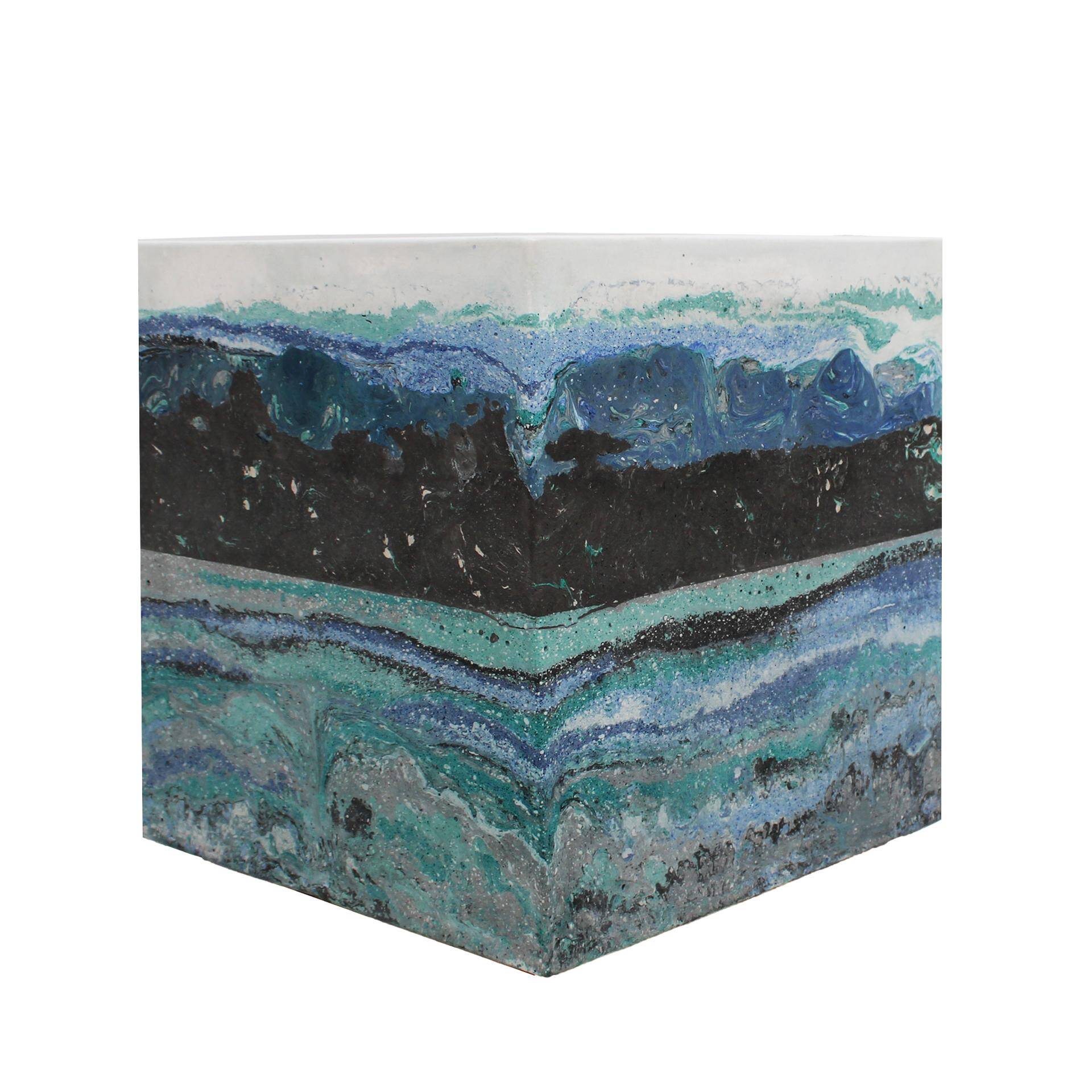Contemporary Blue Stucco Marble Spanish Square Side Table