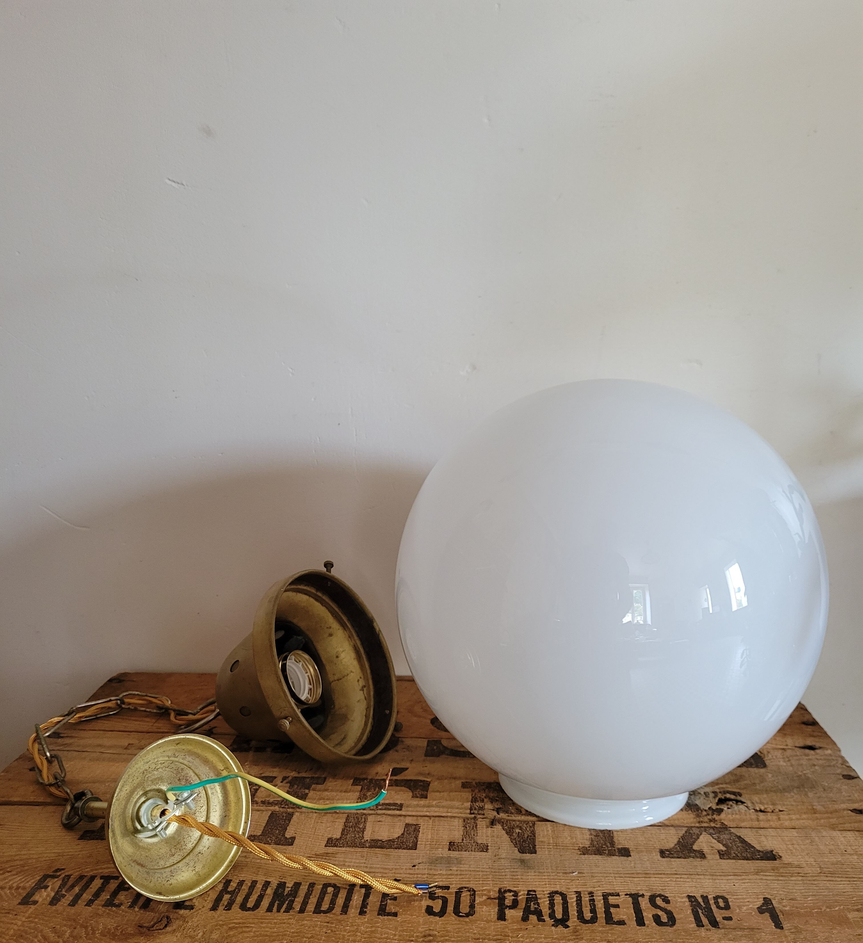 XXL opaline globe hanging lamp