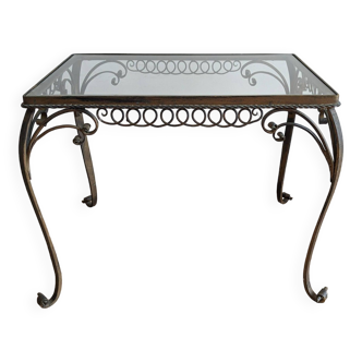 Art deco coffee table in wrought iron and glass