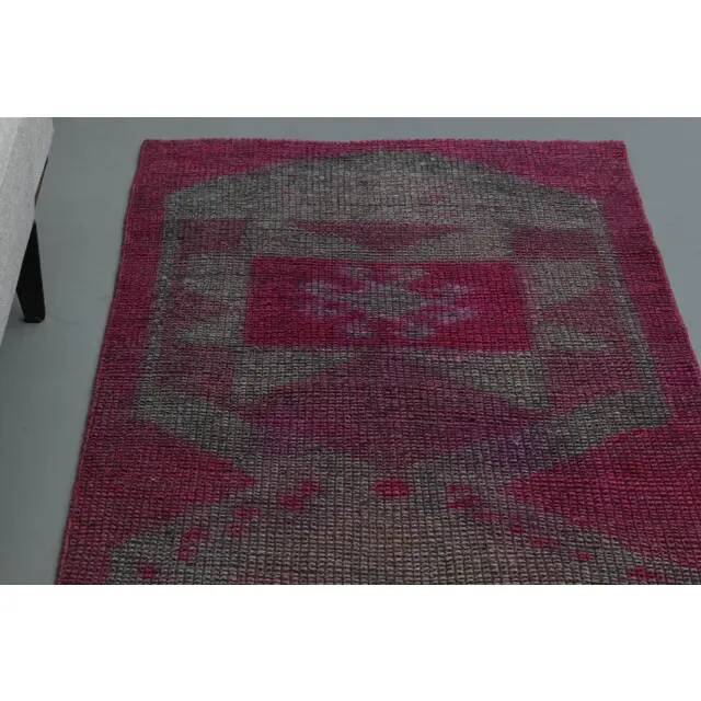 1970s Vintage Turkish Oushak Handmade Wool Cotton Purple Runner Rug 86x261