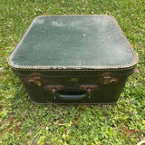 Valise vert bouteille intérieur blanc  vintage