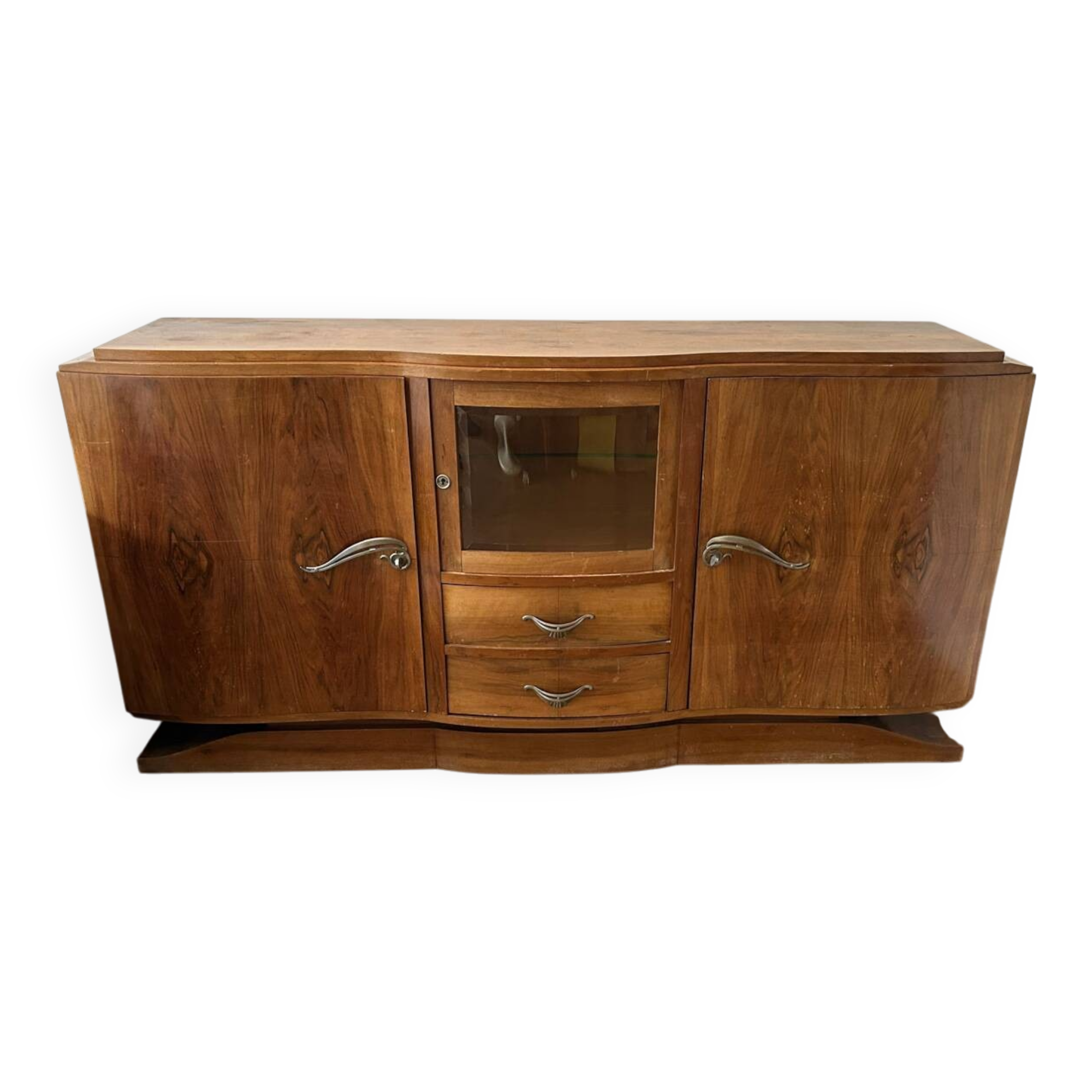 Art deco walnut grand buffet with display cabinet.