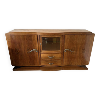 Art deco walnut grand buffet with display cabinet.