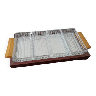 Plateau Bois Miroir 4 Compartiments Verre Moulé Idéale Apéritif