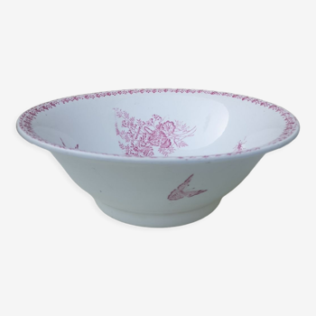 Salad bowl with pink decoration in iron earth