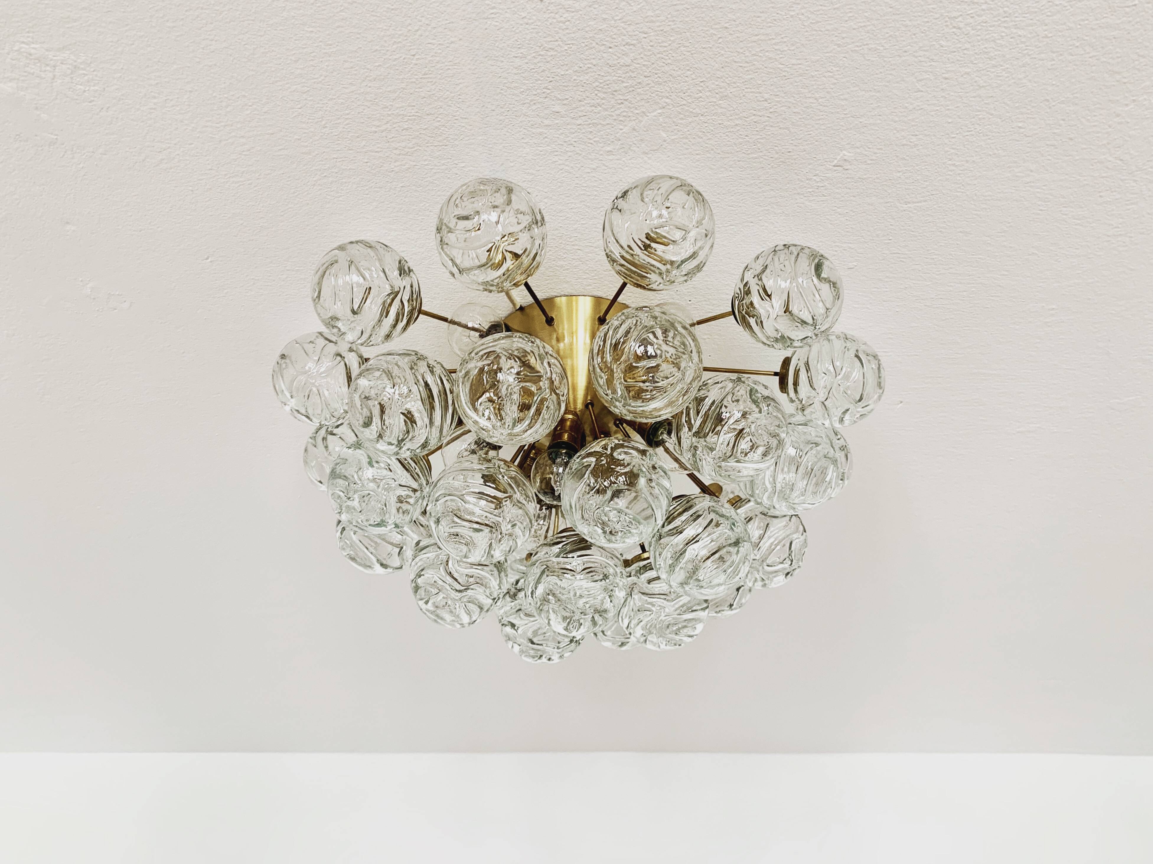 1 of 2 Amazing Golden Bubble Glass Flush Lamps by Doria
