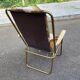 Chaise longue fauteuil pliable Lafuma tissu et acier doré 1970