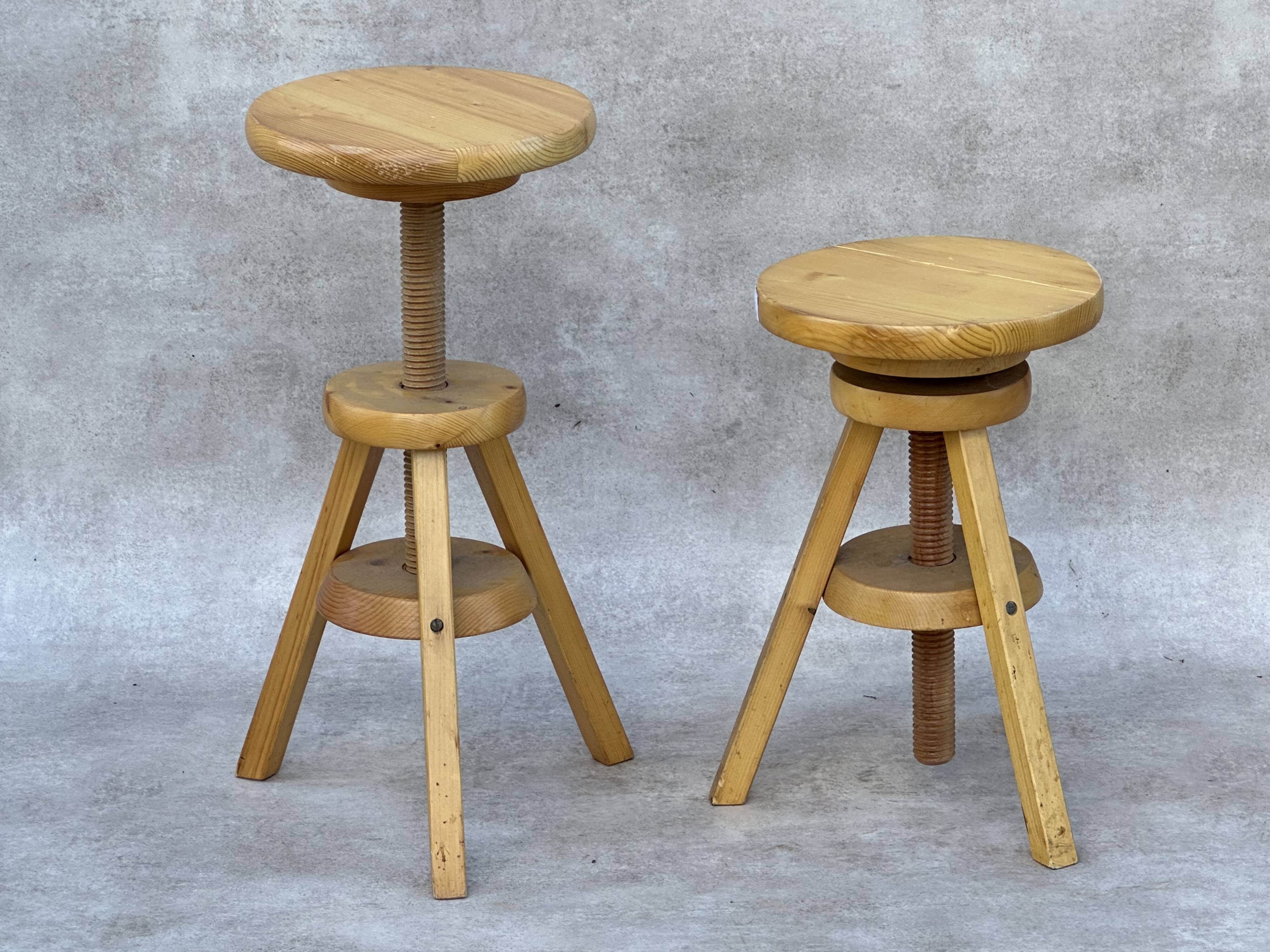 2 wooden screw stools