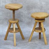 2 wooden screw stools