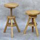 2 wooden screw stools