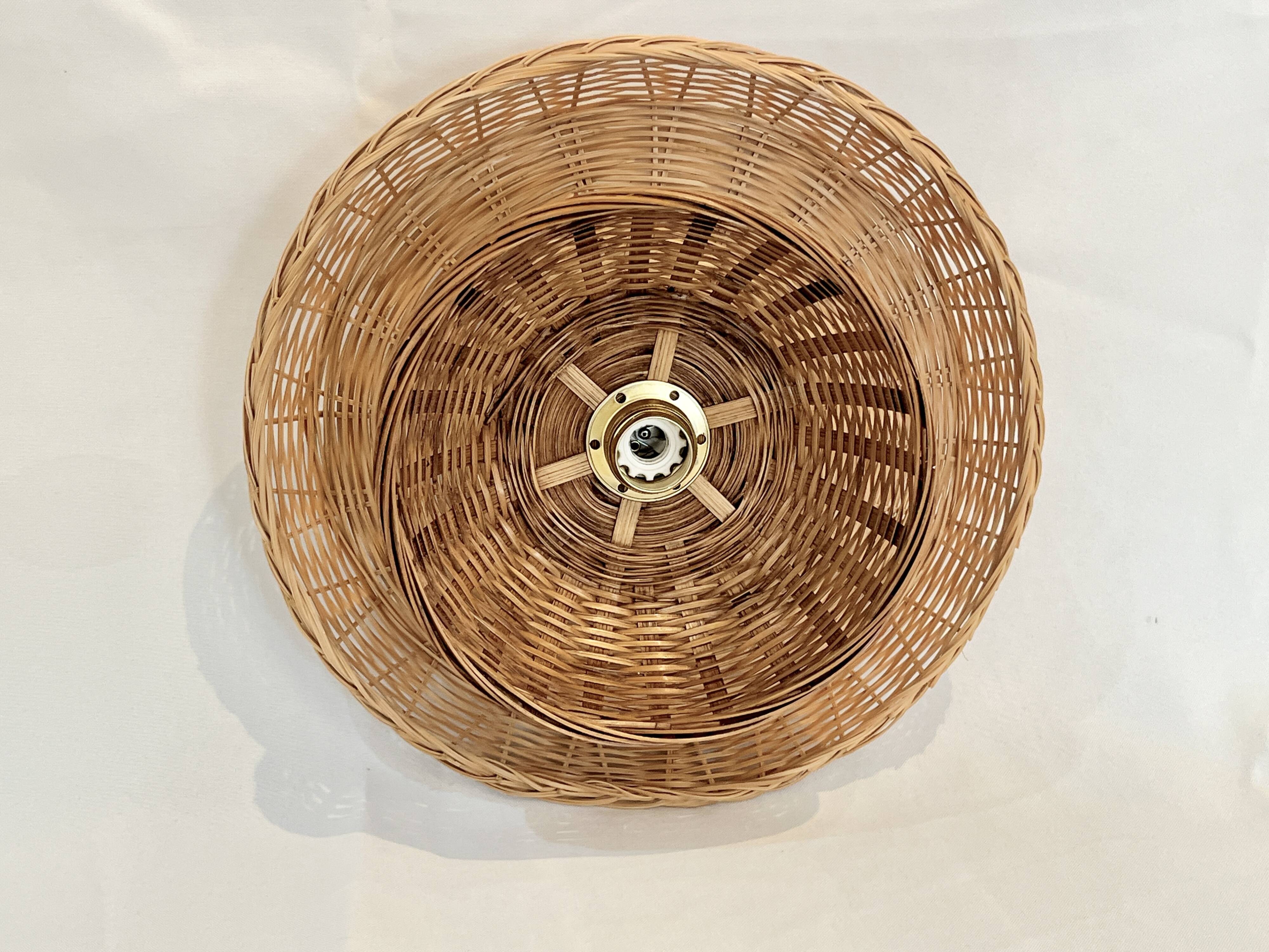 Applique murale en osier deux  panier rotin vintage 27 cm