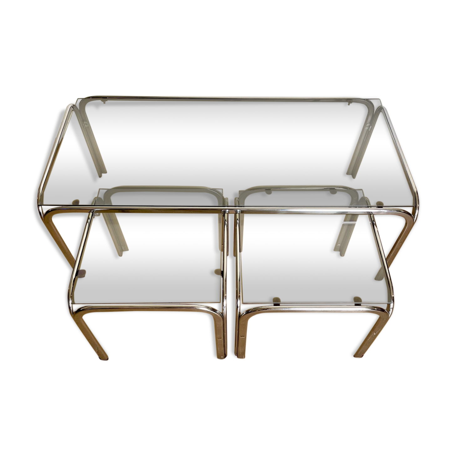 Table basse et tables d’appoint, chrome et verre fumé