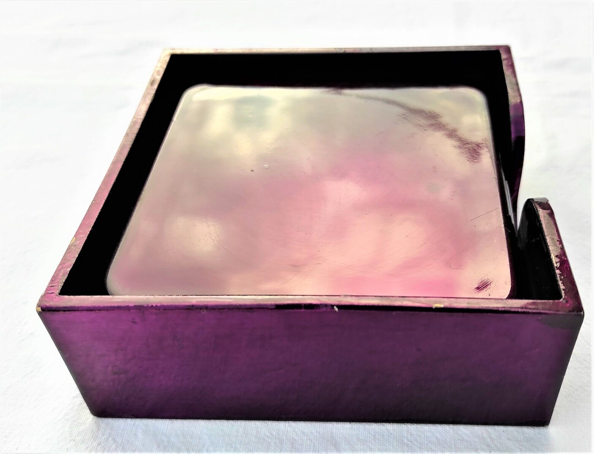 LOT of 6 purple lacquered coasters with their box around 1970