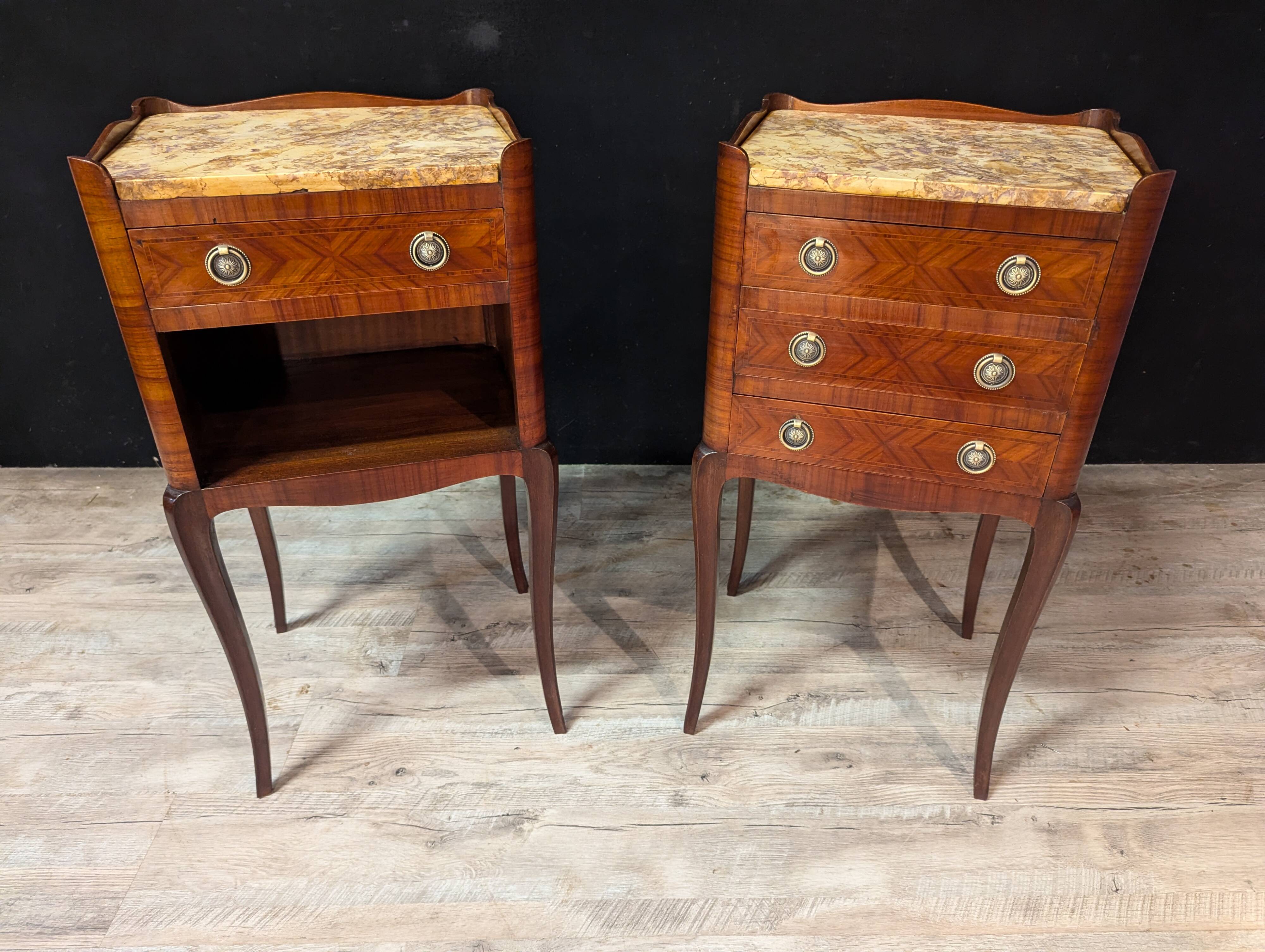 Pair of Louis XV Style Nightstands in Marquetry