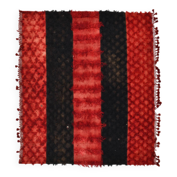 Shades Of Red & Black Turkish Vintage Kilim Rug, Mid Century Modern Carpet