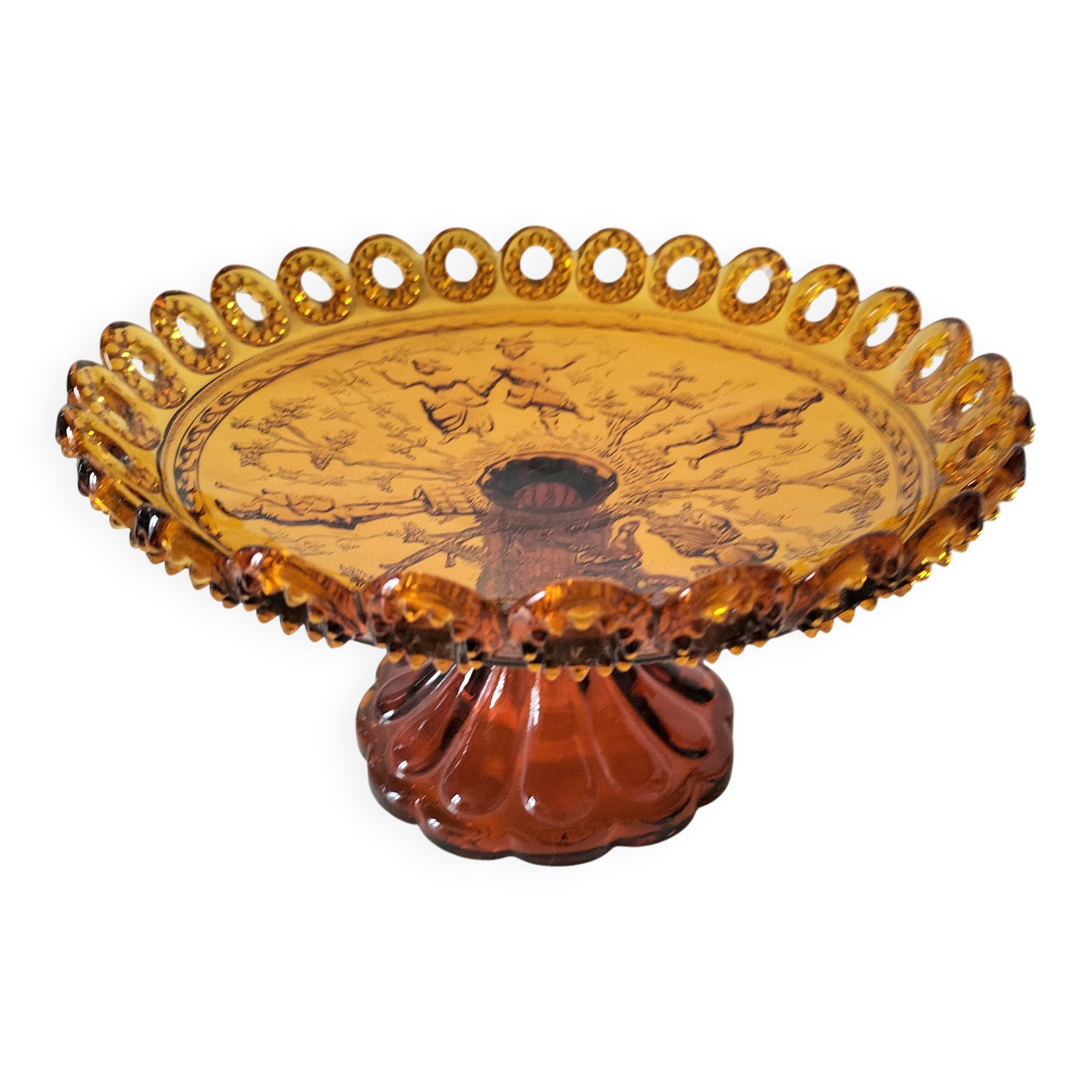 Piédouche Georges Sand verre pressé ambré, Portieux, fin 19ème