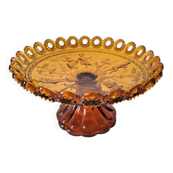 Piédouche Georges Sand verre pressé ambré, Portieux, fin 19ème