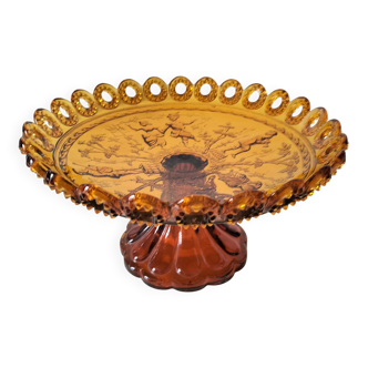 Amber pressed glass piédouche by Georges Sand, Portieux, late 19th century.