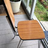 Duo of chairs in formica imitation brown wood and eiffel feet