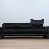 Vintage 1980s blue and green velvet Cassina Maralunga 3-Seater sofa