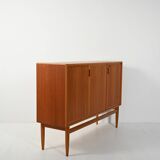 Scandinavian highboard sideboard, 1950s/60s, oak & teak, three doors