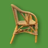 Petit fauteuil pour enfant en rotin & bambou – tressage artisanal – vintage