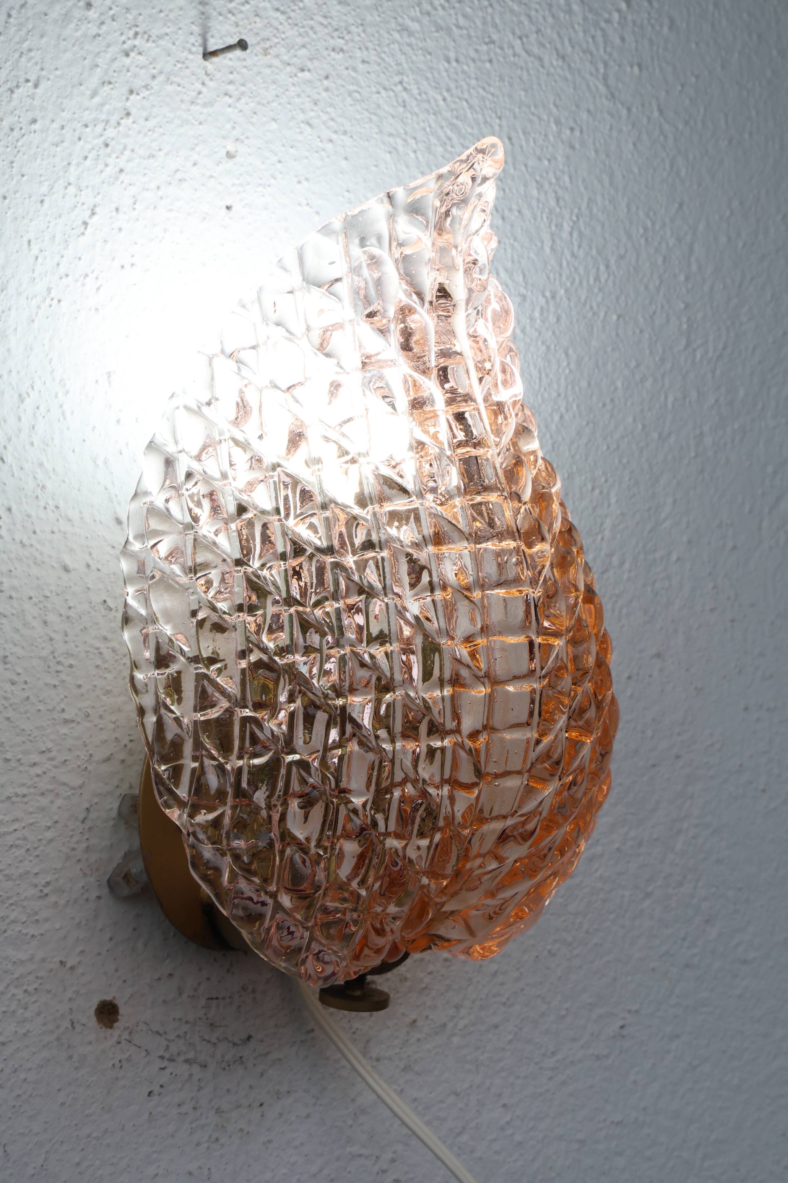 Rare applique murale en verre de Murano Pink Jewel par Barovier e Toso, années 1950.