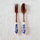 Serving Cutlery Wooden Handle Porcelain Decoration