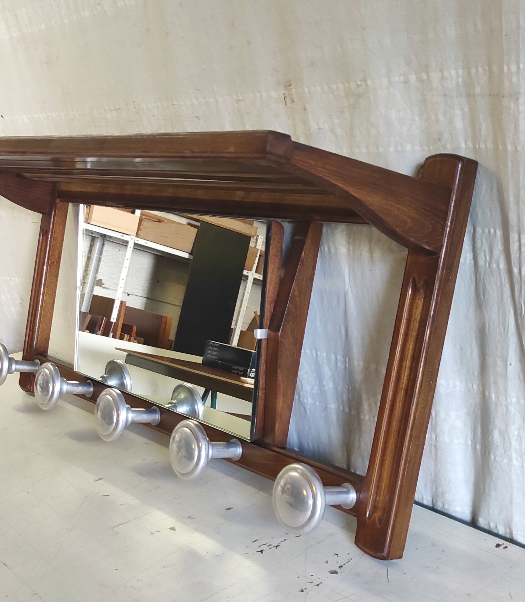 Solid wood and chrome metal coat rack - mid 20th century.