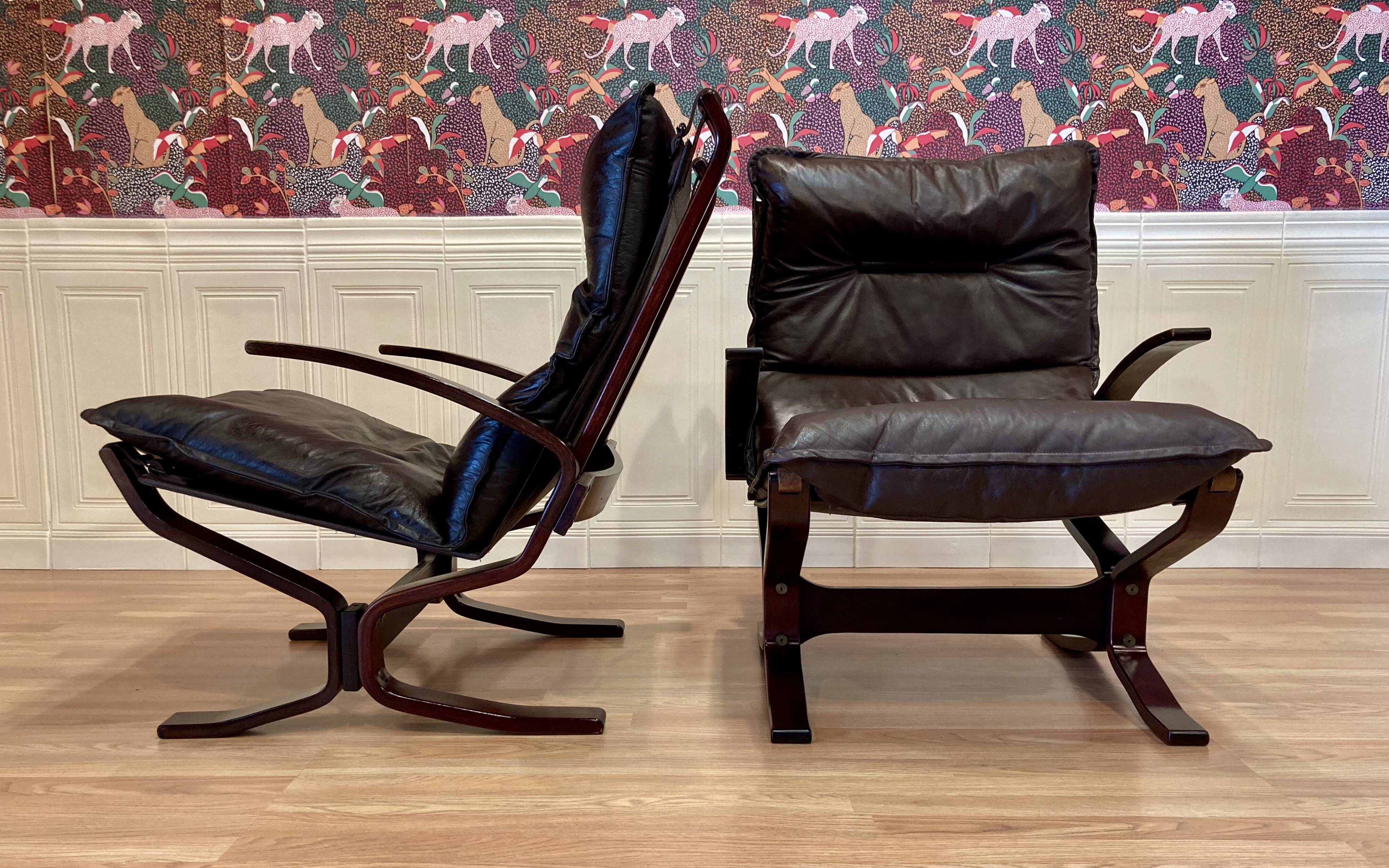 Duo de fauteuils cuir "design scandinave" 1950 "Ingmar Relling".