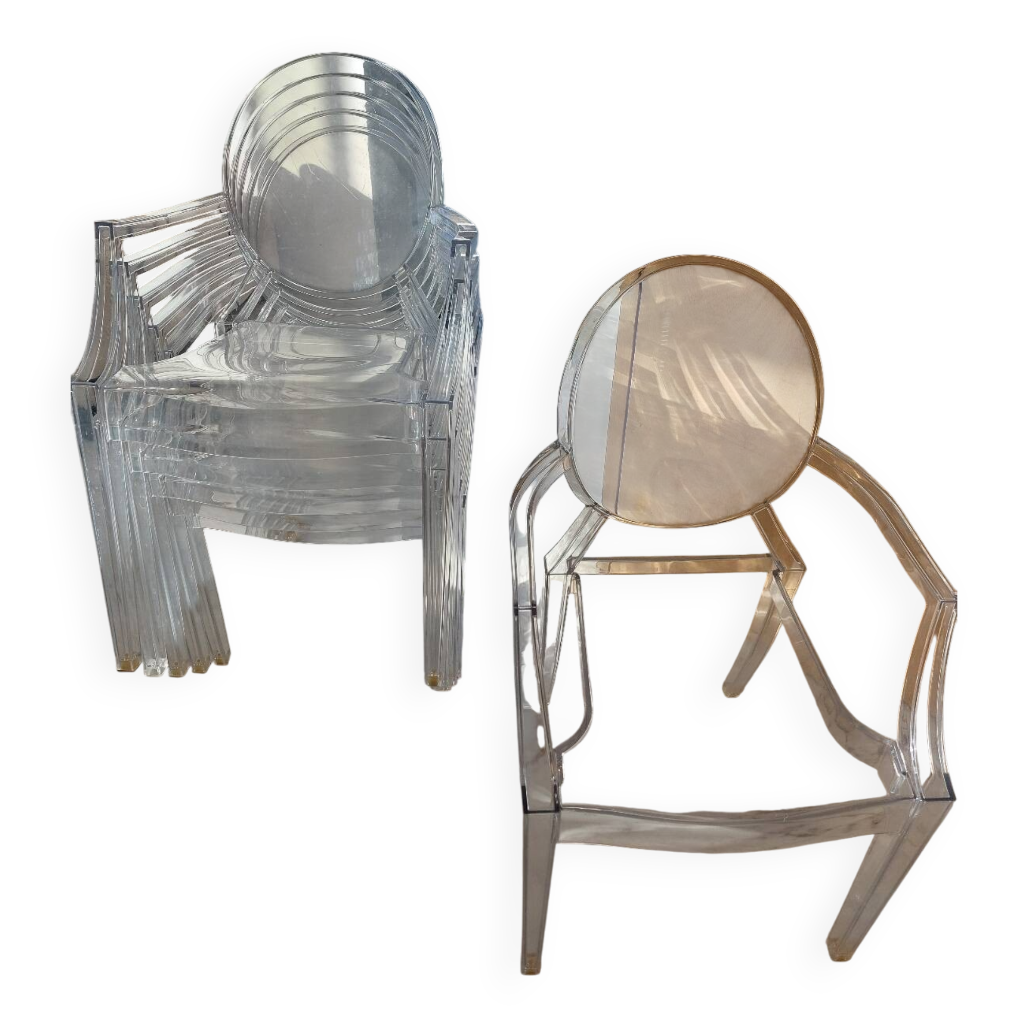 Set of 6 Starck Louis Ghost chairs by Kartell