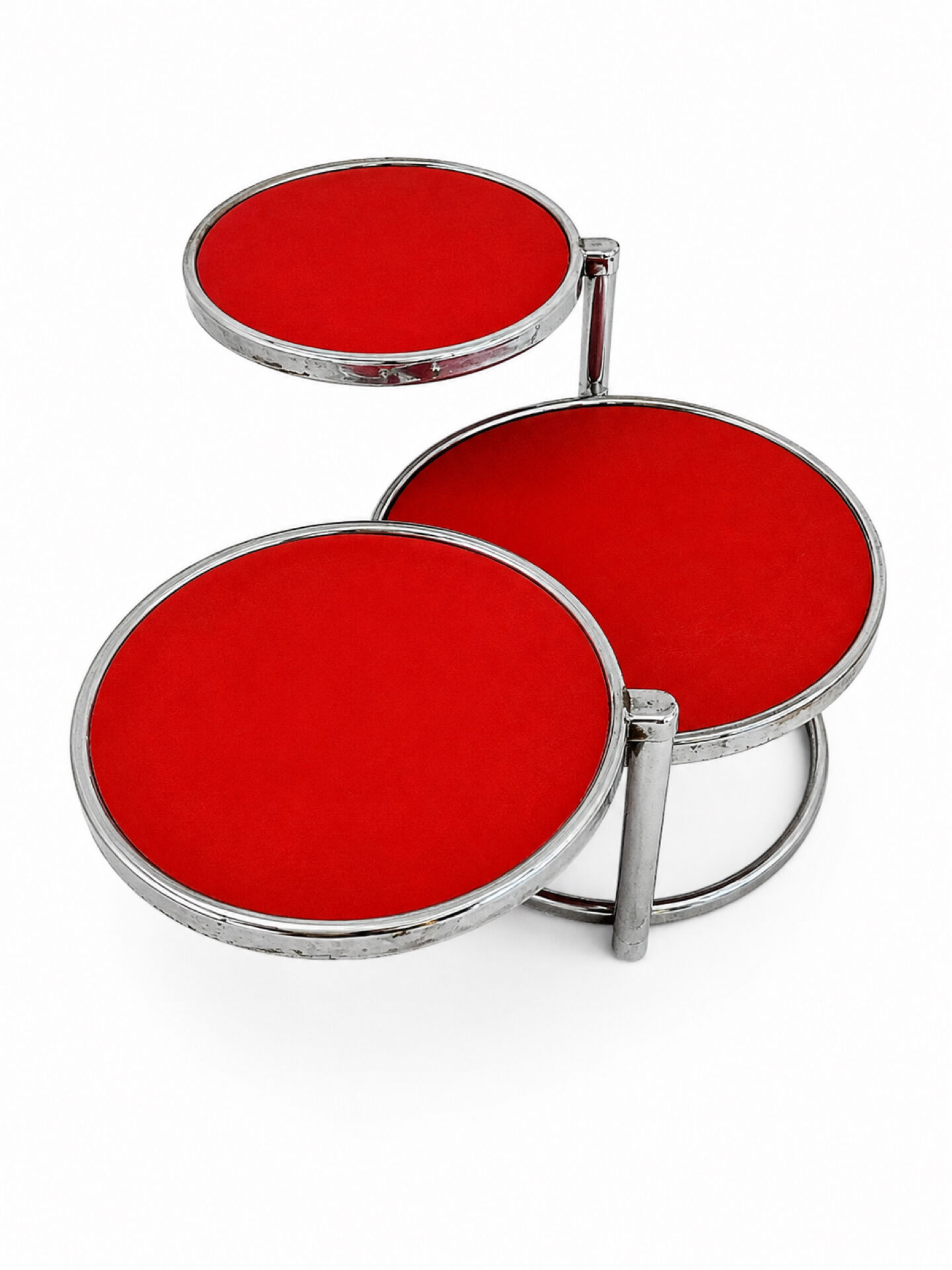 Table basse année 70 à trois niveaux en verre structure acier chromée