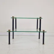 French Modernist Glass and Brass Display Tables with 'P. Andrieux', 1930's