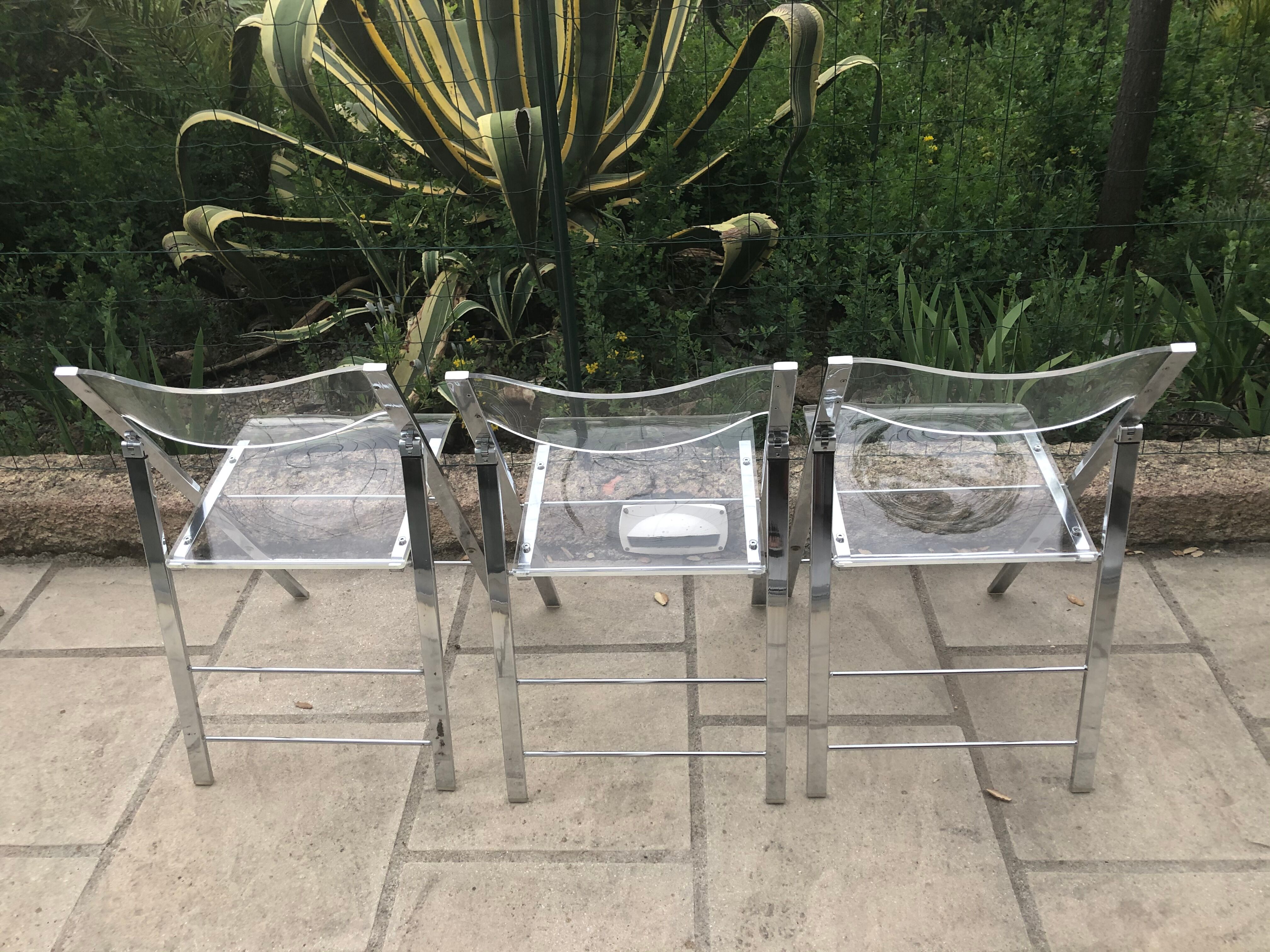 Plexiglass and chrome metal design folding chairs